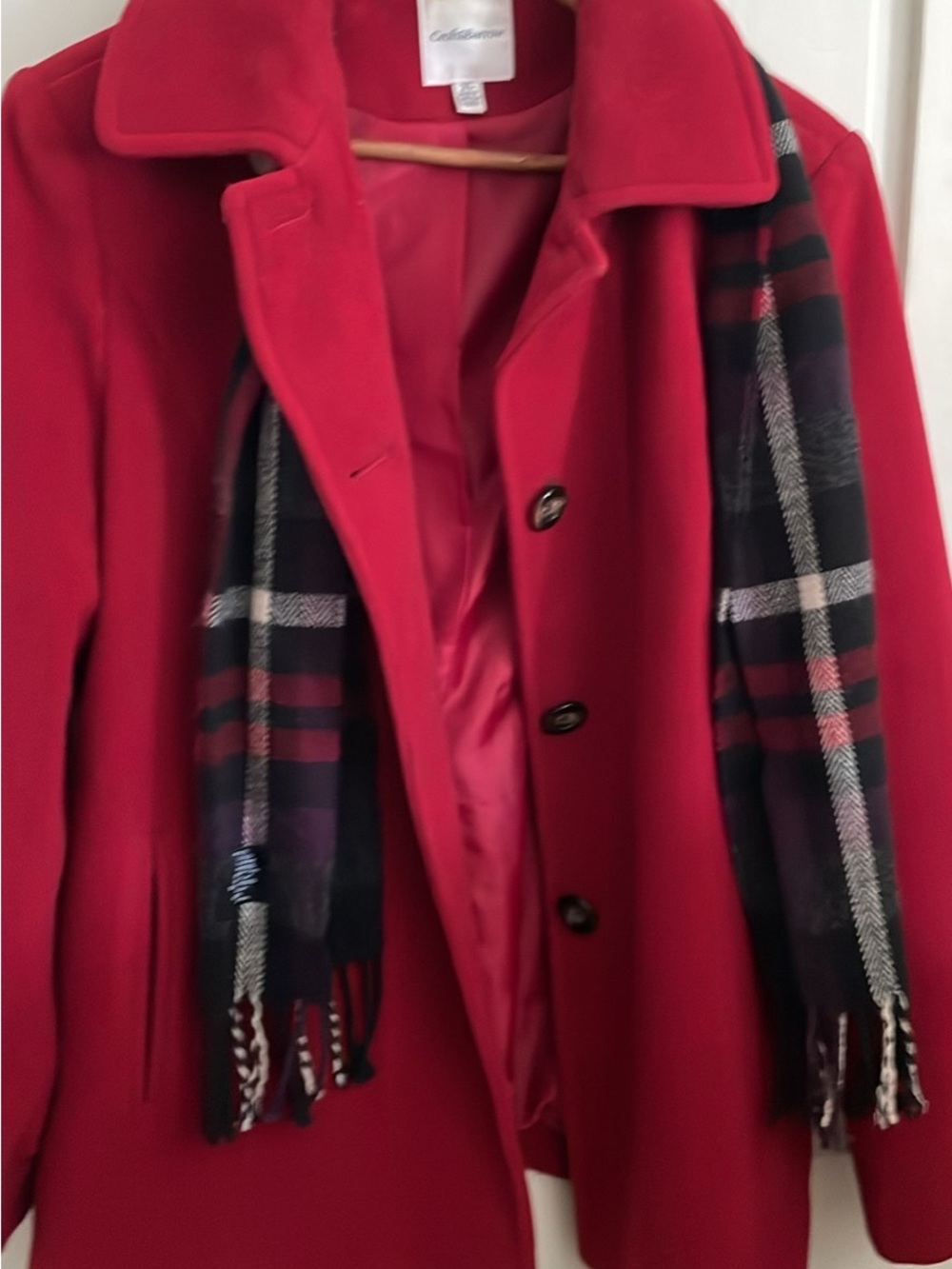 Red Classic Wool-Blend Coat Croft and barrow peacoat style xl